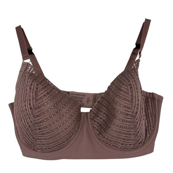 Thirdlove Balconette Bra Size 34F Mocha Eyelet Lace Underwire Lightly Lined - Picture 1 of 7